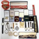 A chrome-cased gent’s pocket watch; & various items of costume jewellery.