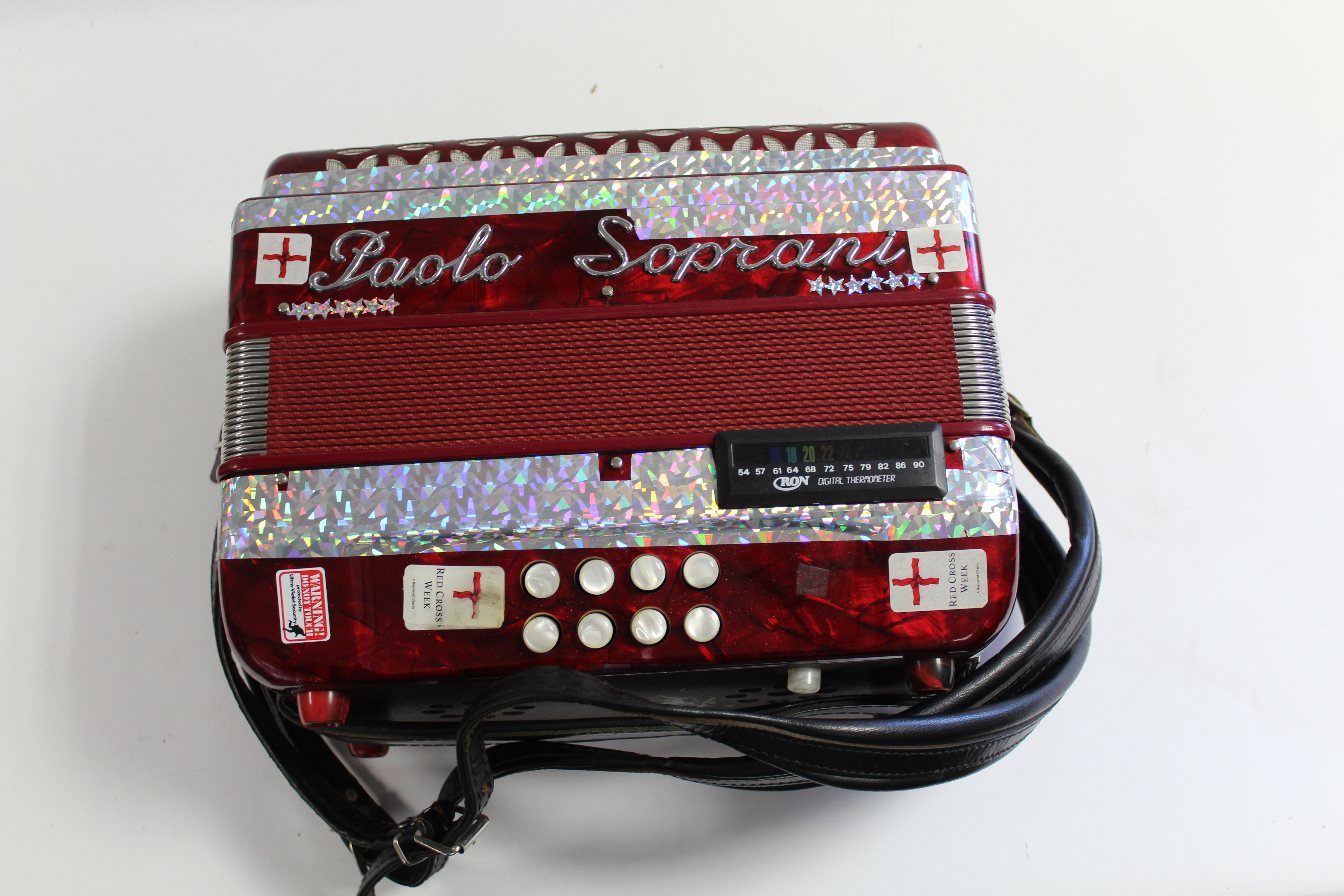 A Paolo Soprani piano accordion in red polished case, & with fibre-covered carrying case. - Image 5 of 9