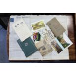 A 19th century indenture on vellum two mid-20th century programmes; various loose postcards.