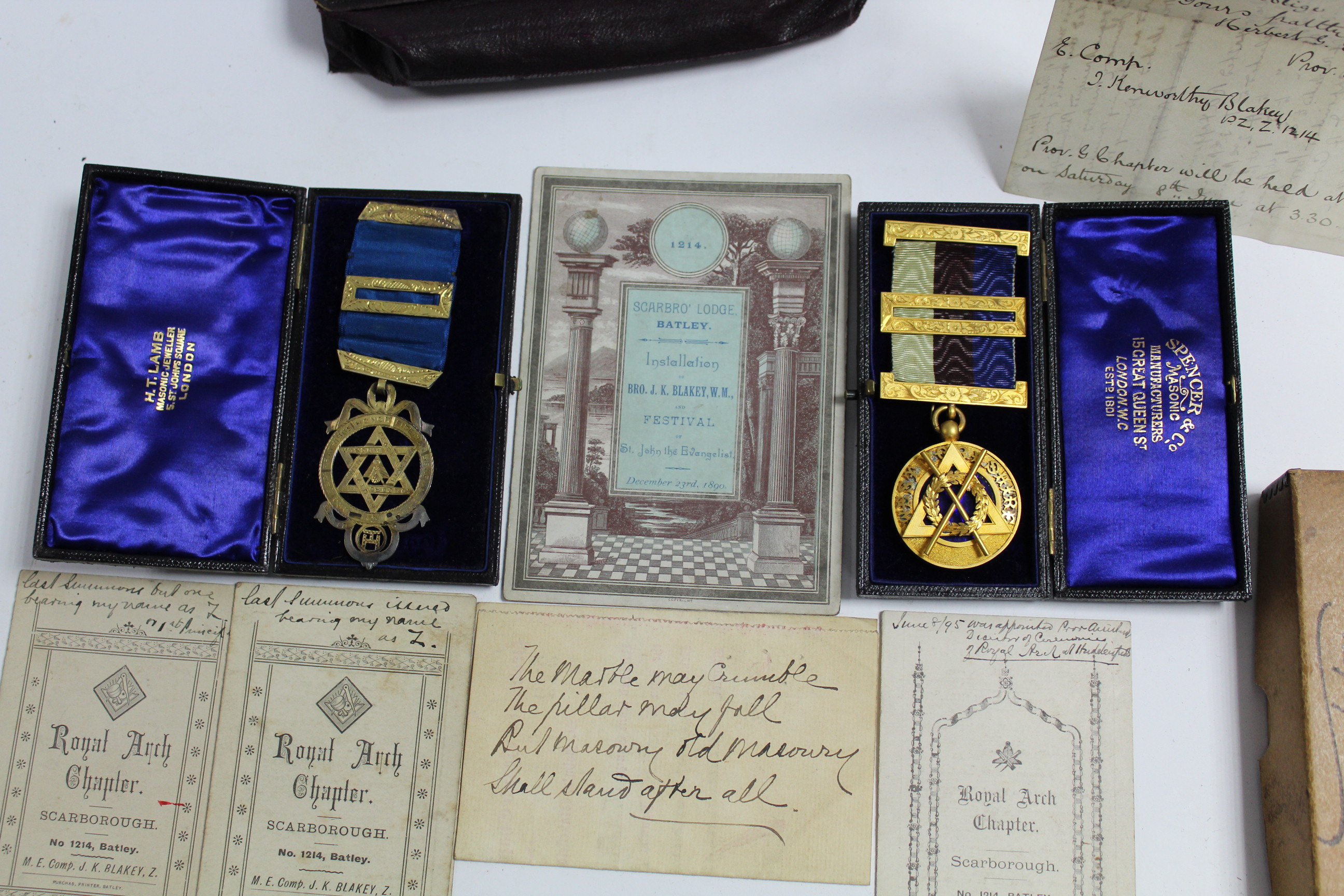 A gilded silver Masonic regalia medal; a gilt-metal ditto; a Masonic regalia leather pouch; & - Image 2 of 3