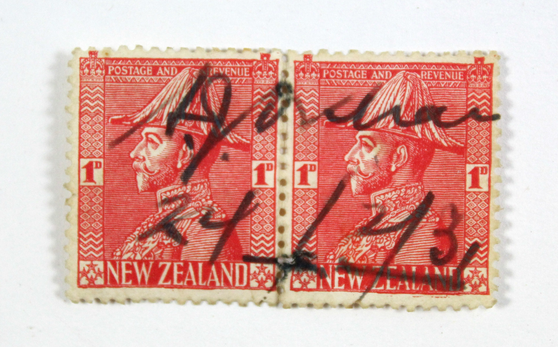 AMY JOHNSON, (English Aviator, 1903-1941), autograph signature across a pair of New Zealand “