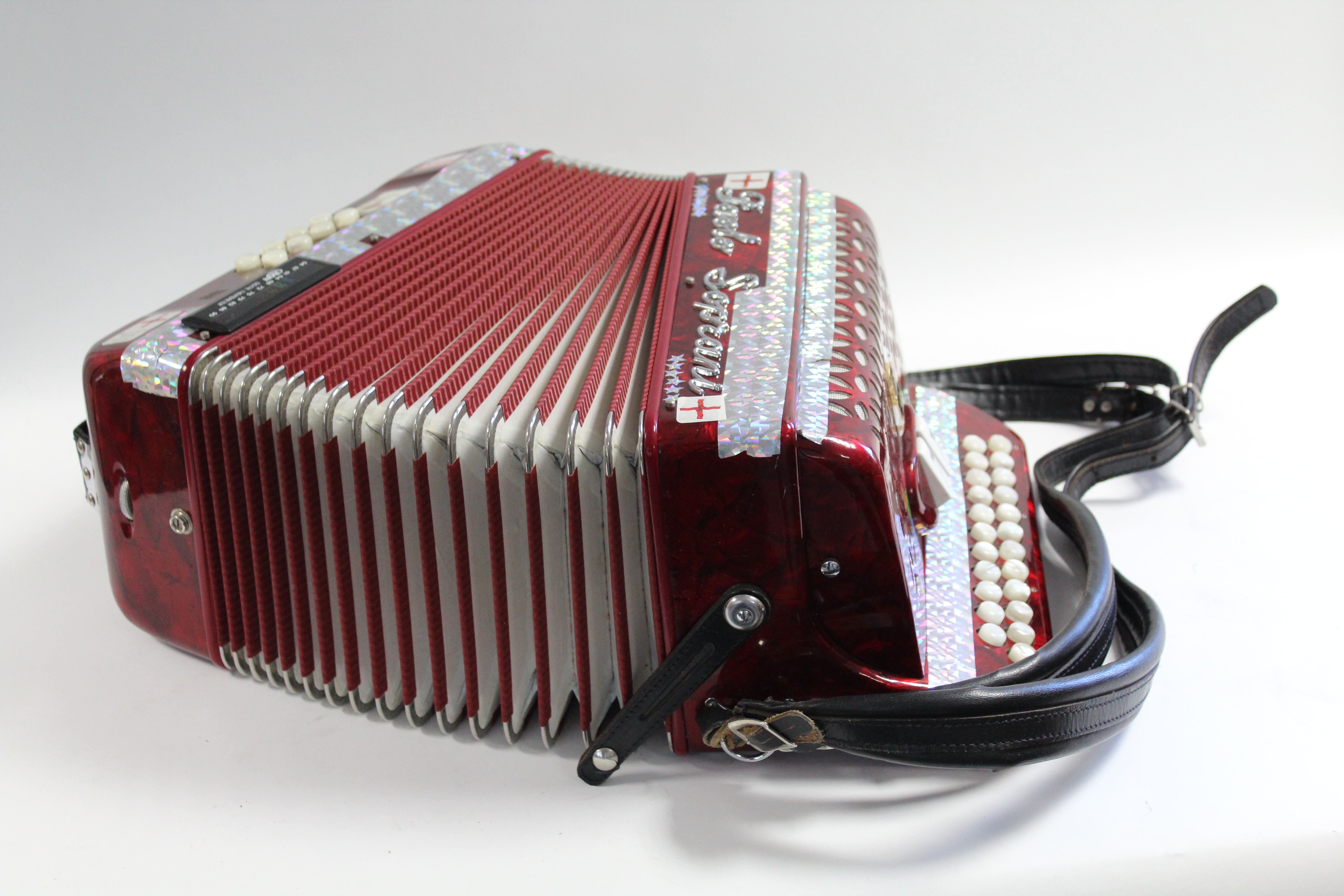 A Paolo Soprani piano accordion in red polished case, & with fibre-covered carrying case. - Image 3 of 9