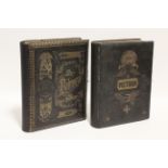 Two Victorian leather-bound family photograph albums, each with musical movement.