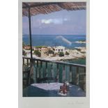 A large coloured photograph by Anna Proctor titled to reverse: “Table With A Sea View Zakynthios,