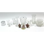 Ten various heavy cut-glass vases; a cut-glass fruit-bowl & rose bowl; & three porcelain figures,