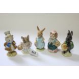 Five Beswick Beatrix Potter character figures “Amiable Guinea Pigs”; “Cousin Ribby”; “Mrs Flopsy