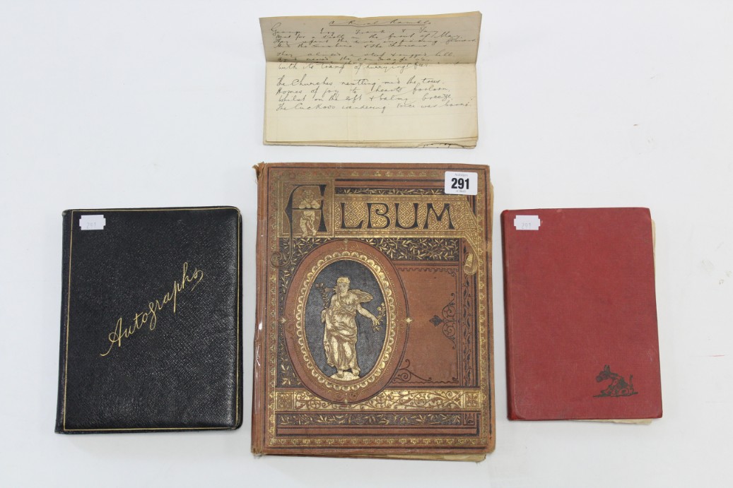 An album of late 19th/early 20th century scraps; a ditto autograph book; & a 1930’s volume “Here