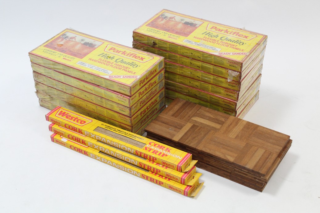 Thirteen packs of Westco “Parkiflex” floor panels; & three boxes of Westco cork expansion strips,