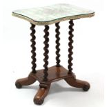 A Victorian mahogany occasional table with shaped rectangular top, on four barley-twist legs with