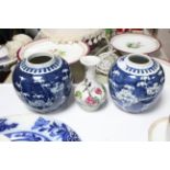 Two Chinese blue & white ginger jars, one converted to a table lamp; together with various items