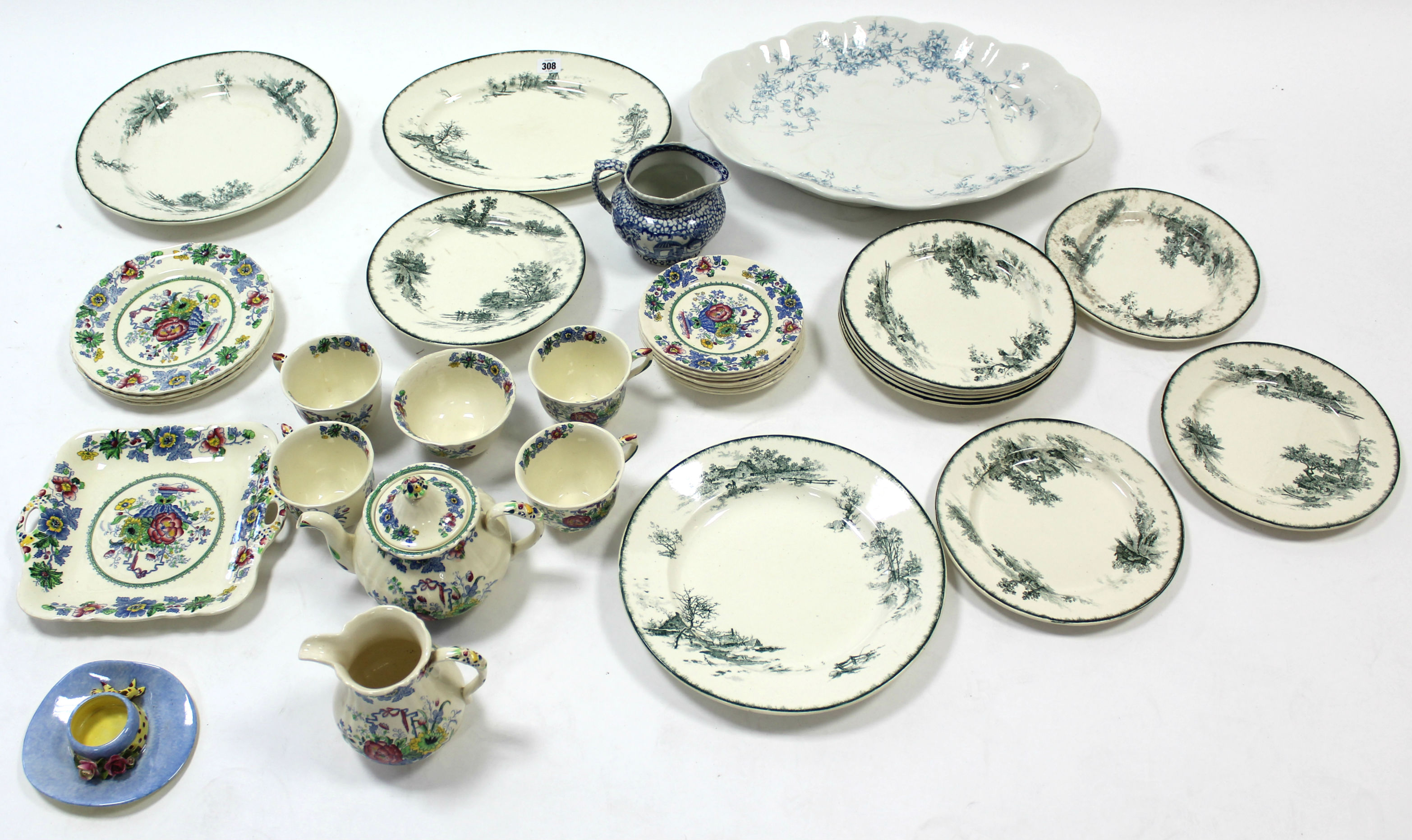 A Mason’s ironstone china “Strathmore” pattern twenty-piece part tea service; a green & white