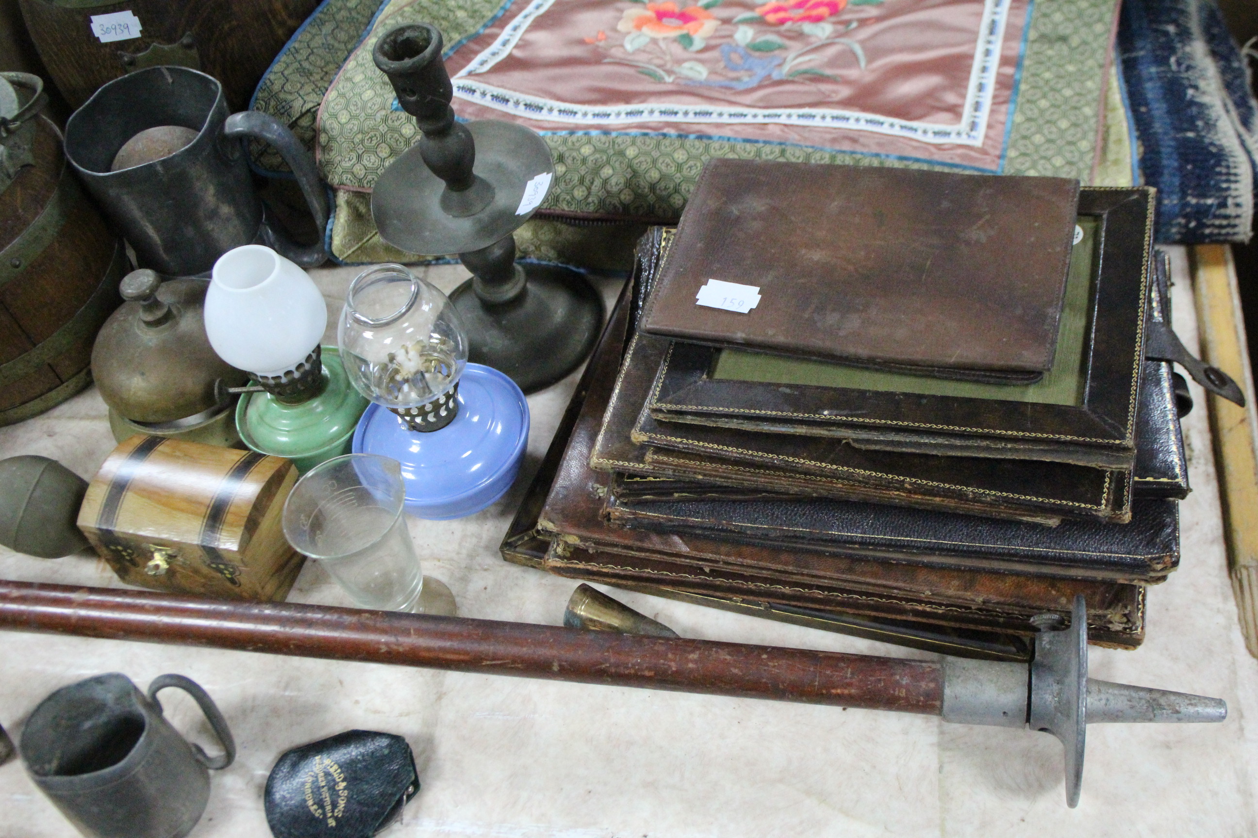 A brass wall bell with iron bracket; a shooting stick; a 19th century mahogany trinket box; & sundry - Image 2 of 9