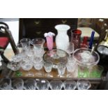 Various items of coloured & plain glassware.