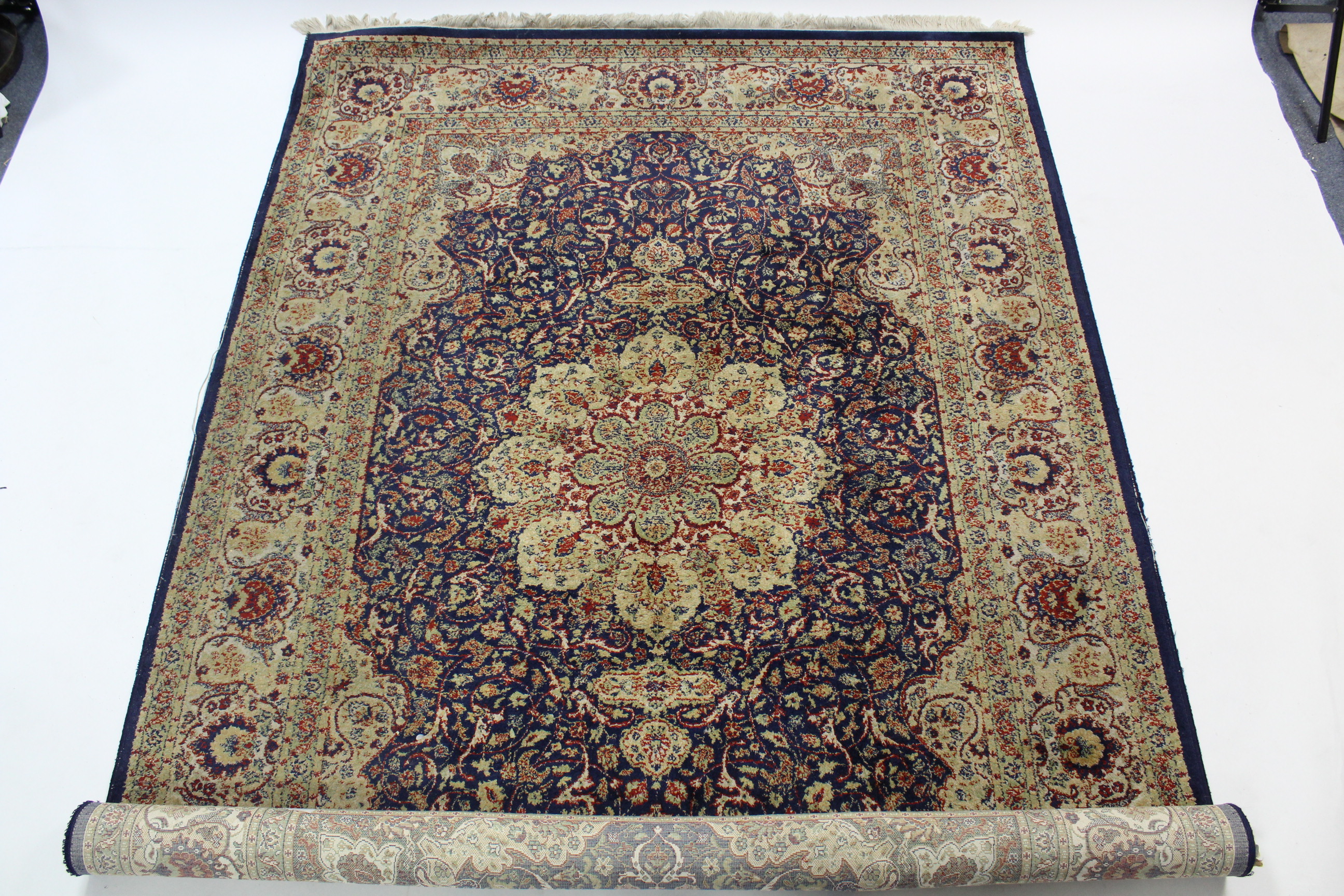 A modern Persian pattern large rug of blue & cream ground & with all-over multi coloured geometric - Image 2 of 3