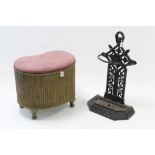 A Loom gold painted kidney-shaped linen box; & a Victorian-style black painted cast-iron umbrella