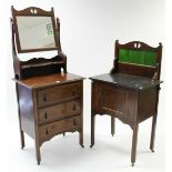 A mid-20th century small oak dressing chest with rectangular swing mirror to the stage-back,