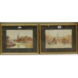 A pair of watercolour paintings titled “Jews Canal, Amsterdam” & “The Turl Market, Amsterdam” each