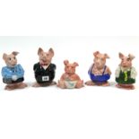 A set of five wade “Nat-West” pig money banks, each with stopper.