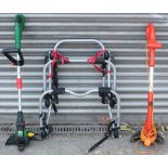 A Halfords aluminium hatchback car bicycle rack; & two garden strimmers, both w.o.