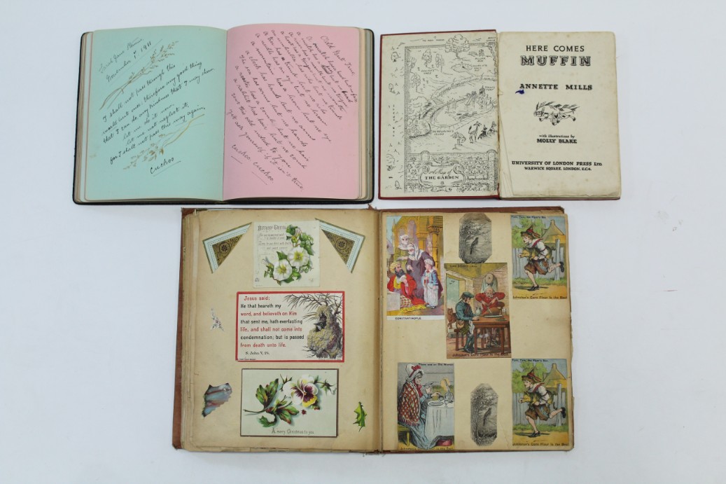 An album of late 19th/early 20th century scraps; a ditto autograph book; & a 1930’s volume “Here - Image 5 of 7