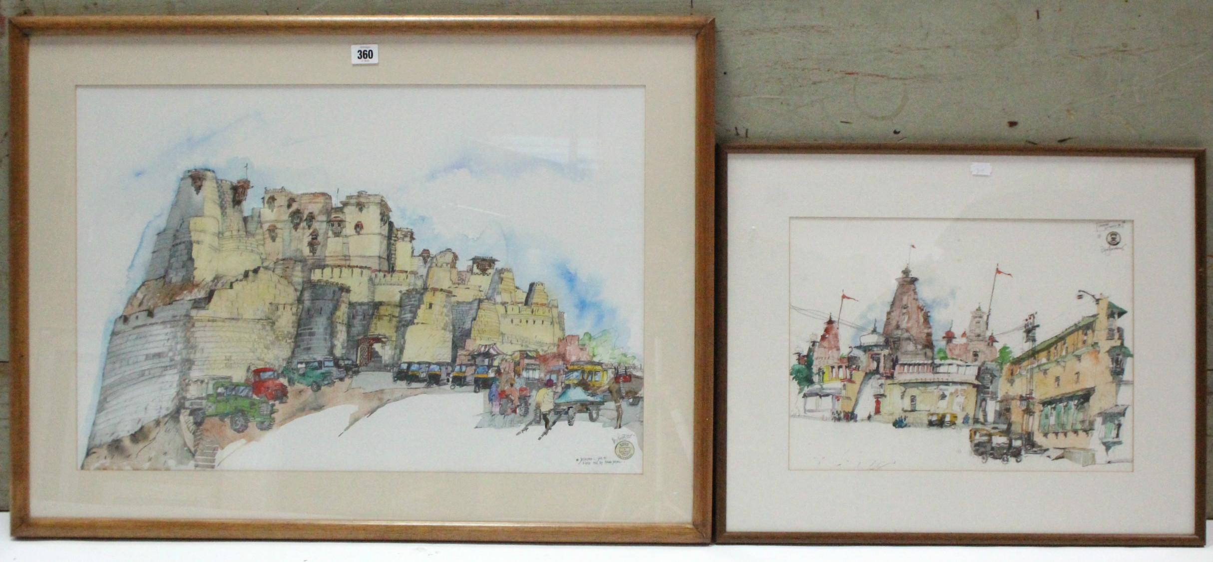 Two watercolour paintings by Doug Patterson titled “Jaisalmal”, 17¾” x 26”; & “Udaiphur”, 11½” x