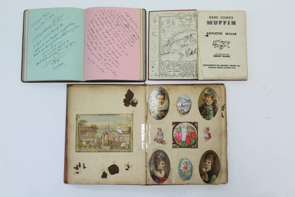 An album of late 19th/early 20th century scraps; a ditto autograph book; & a 1930’s volume “Here - Image 3 of 7