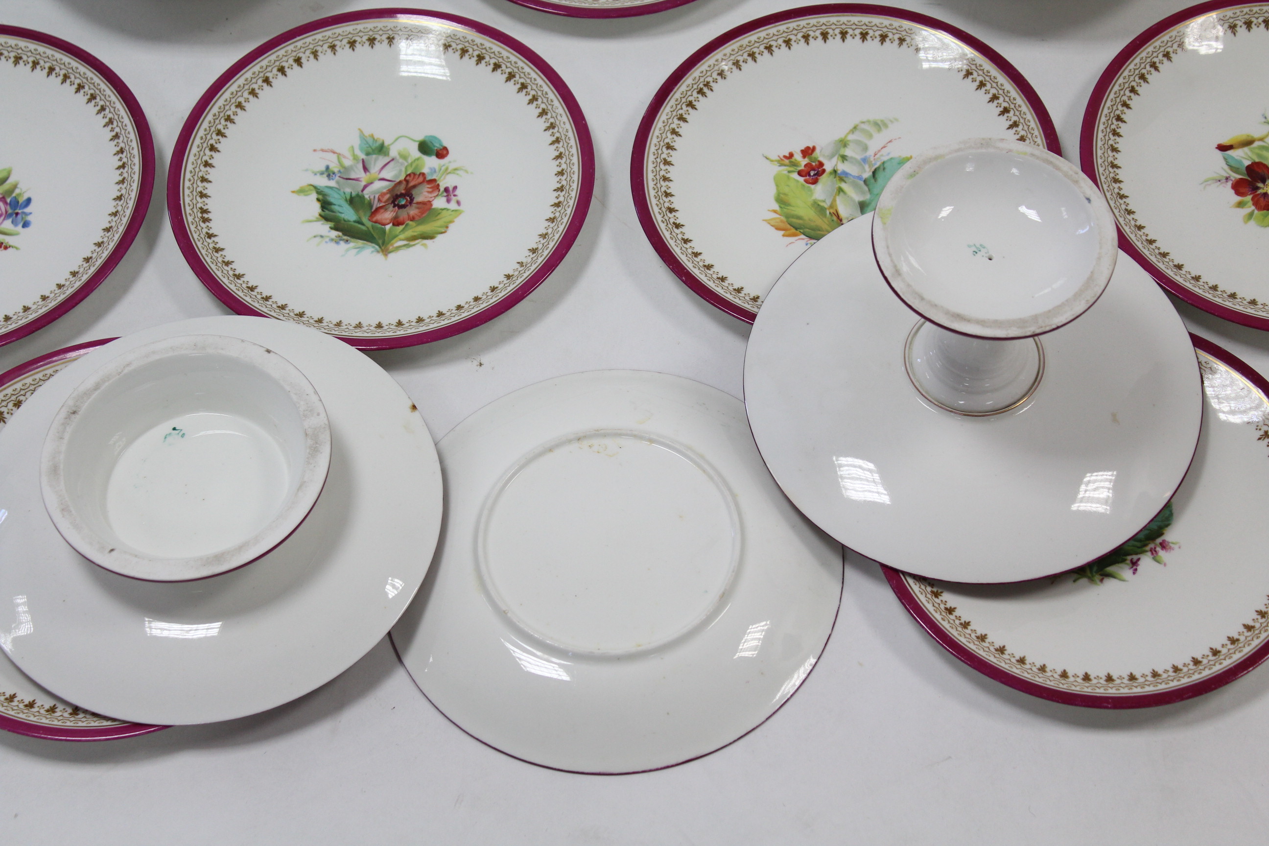 A Victorian porcelain fourteen-piece part dessert service, each piece with different floral design - Image 2 of 2