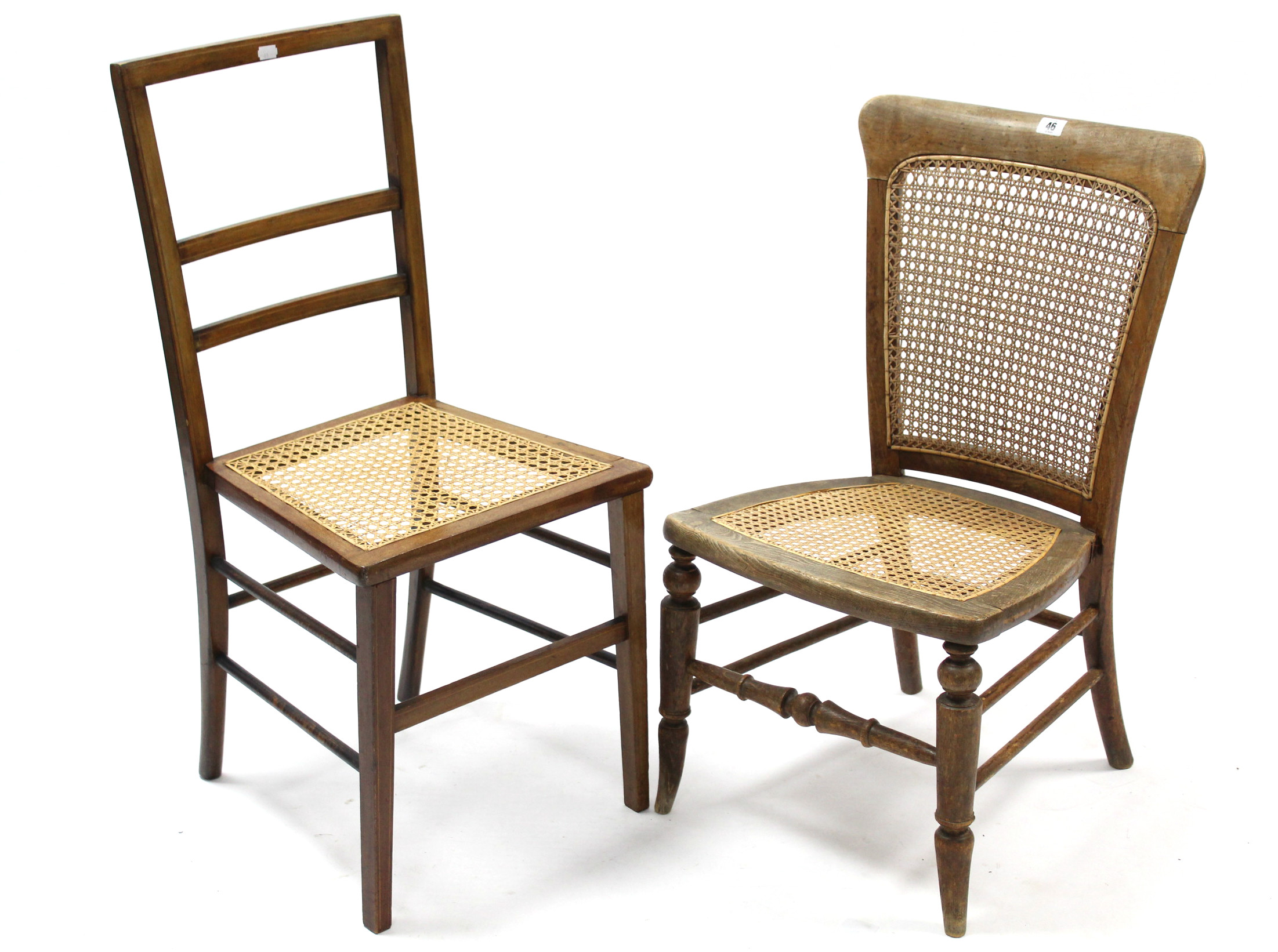 A late Victorian beech nursing chair inset woven-cane panel to the seat & back, & on short turned