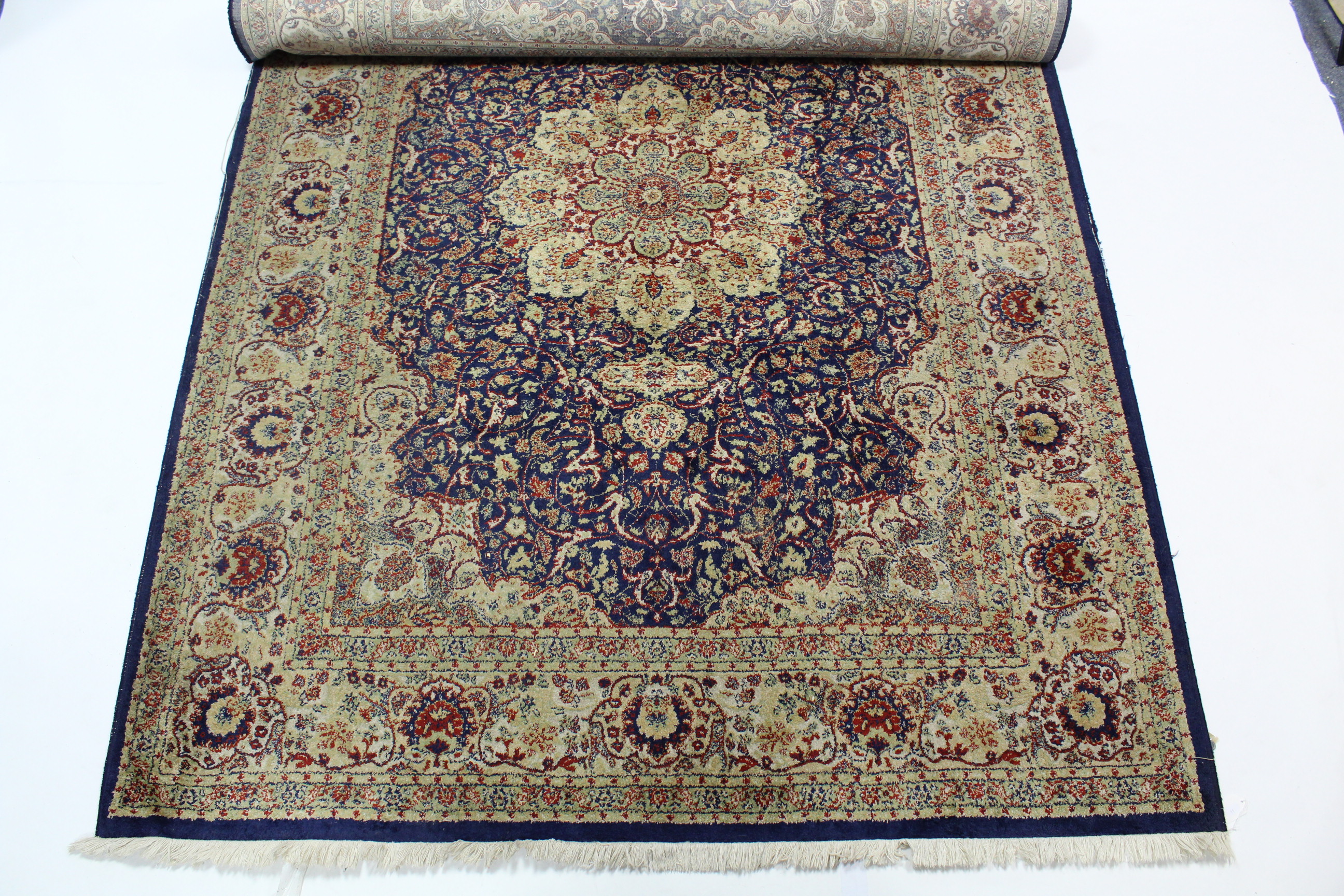 A modern Persian pattern large rug of blue & cream ground & with all-over multi coloured geometric - Image 3 of 3