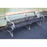 A teak slatted & white painted wrought-iron garden bench, 73½” long.