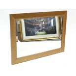 A large gilt frame rectangular wall mirror inset bevelled plate, 25¼” x 35¼”; & a large coloured