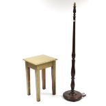 A mahogany standard lamp with vase-turned centre column & on circular stepped base; & a gold painted