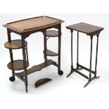 An oak rectangular tea trolley on square supports (slight faults), 25” wide; & a mahogany