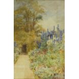 BENGER, Berenger (1868-1935). Titled: “Delphiniums in the Grange Garden at Petworth”. Signed;