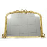 A Victorian gilt & gesso frame rectangular overmantel mirror with arched top, rope-twist border &