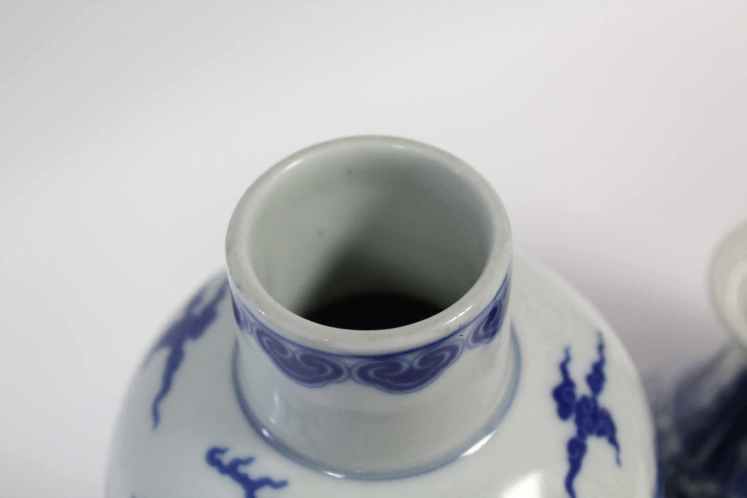 A Chinese porcelain blue-&-white baluster vase decorated with five-clawed dragons amongst clouds, - Image 6 of 10