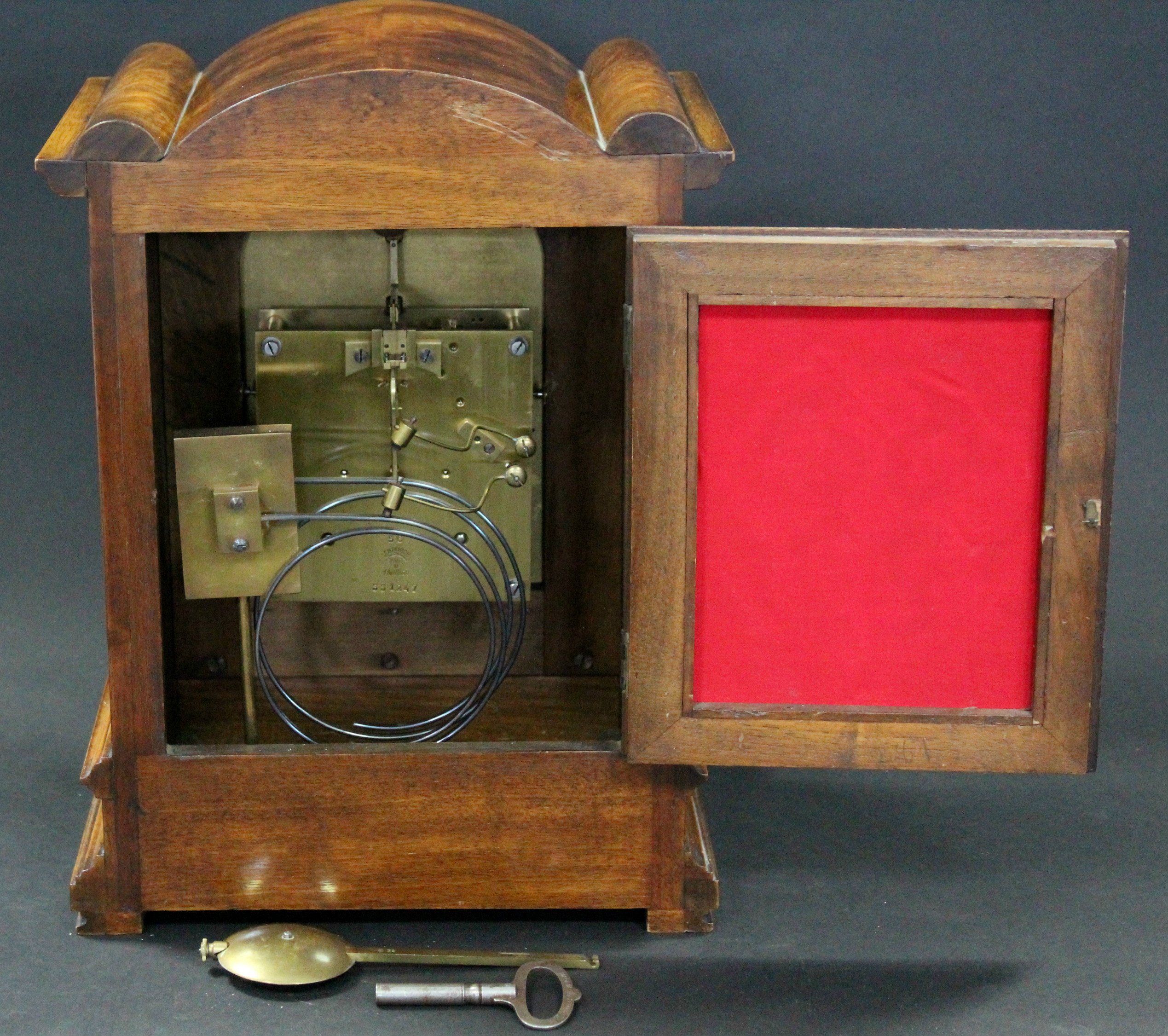 A late 19th century burr-walnut mantel clock in domed-top architectural case with gilt-metal mounts, - Image 3 of 3