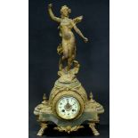 A 19th century French mantel clock in gilt speltre & onyx case with classical female figure above