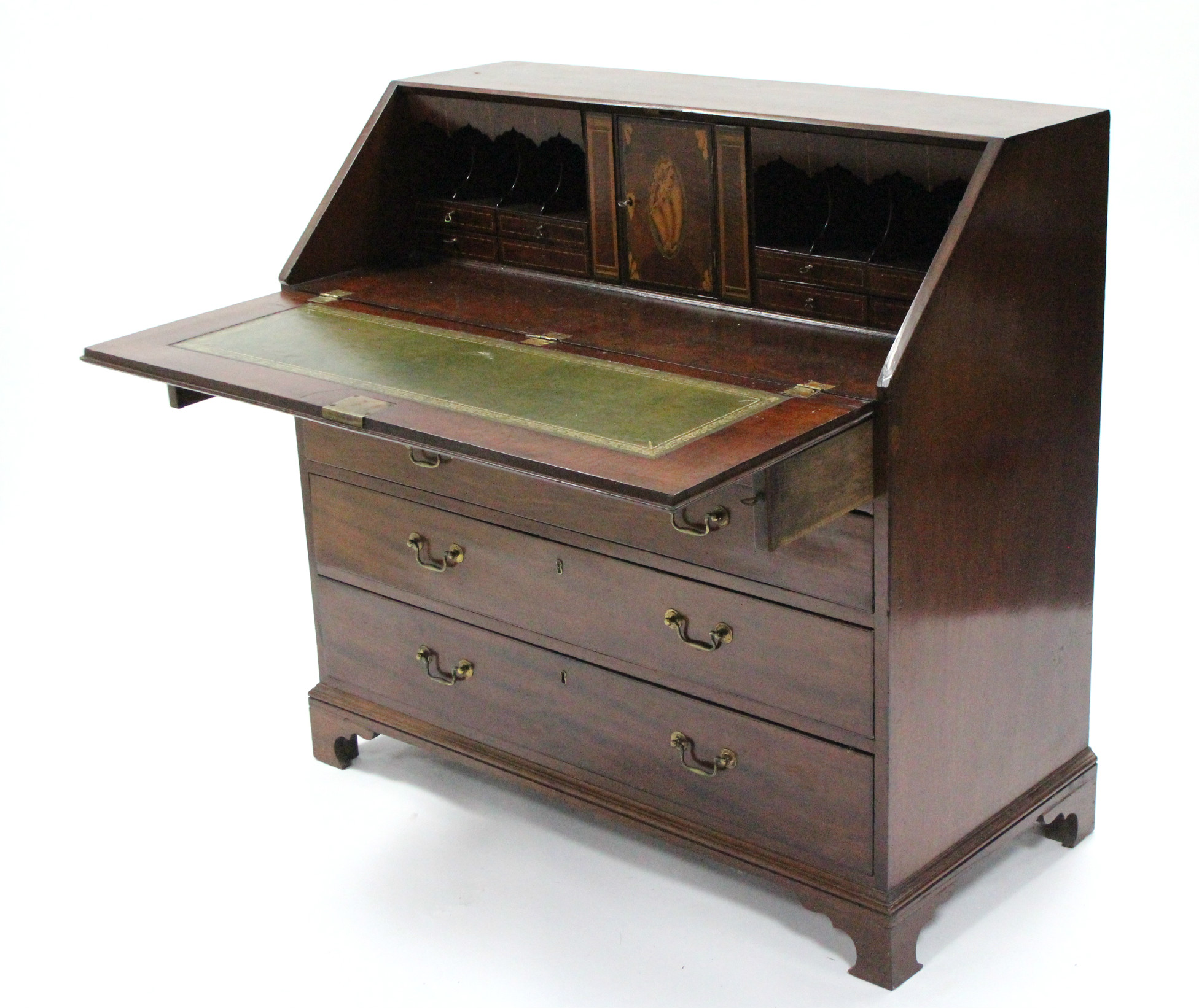 A George III inlaid mahogany bureau, the sloping fall-front enclosing a fitted interior, with - Image 2 of 4