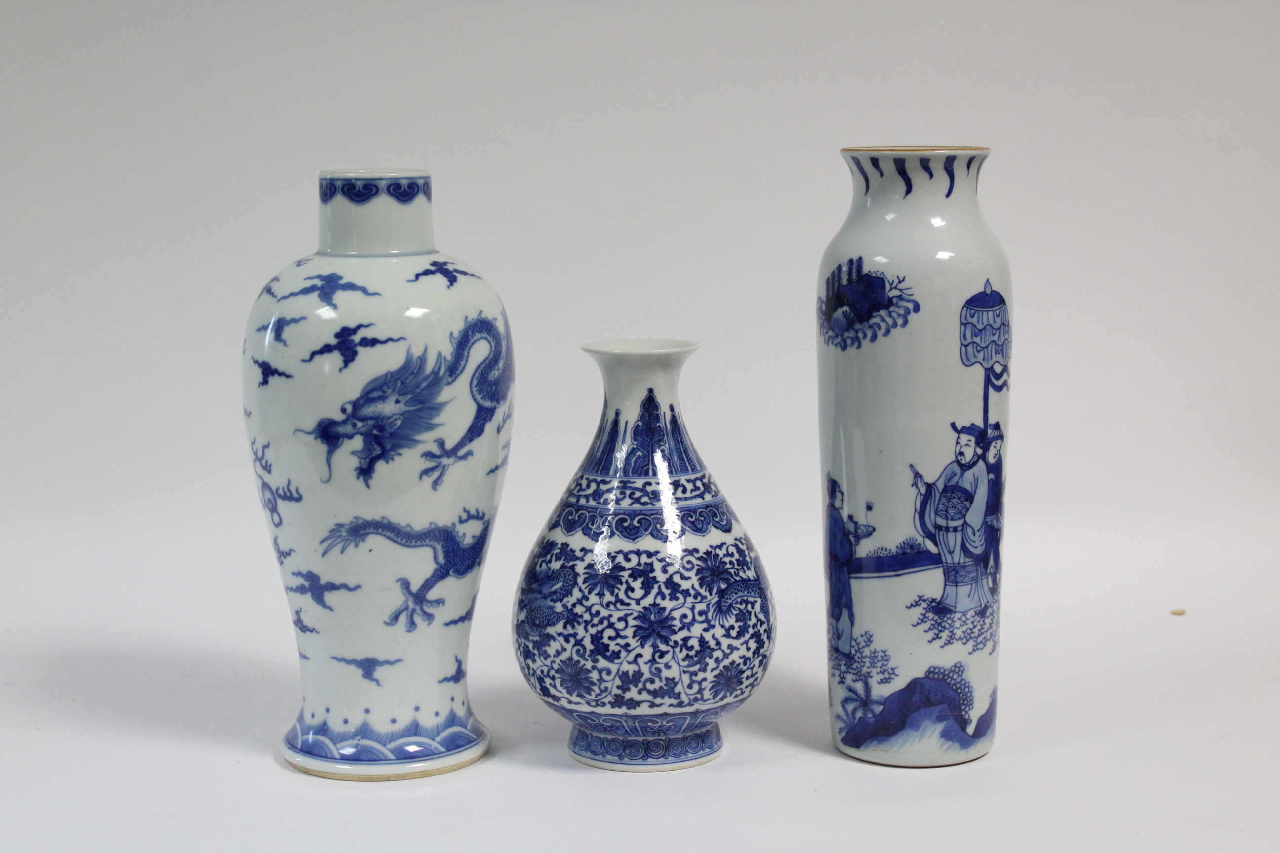 A Chinese porcelain blue-&-white baluster vase decorated with five-clawed dragons amongst clouds, - Image 5 of 10