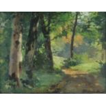 HEINISCH, Karl Adam (1847-1923). View of a woodland path leading to a clearing; signed to lower