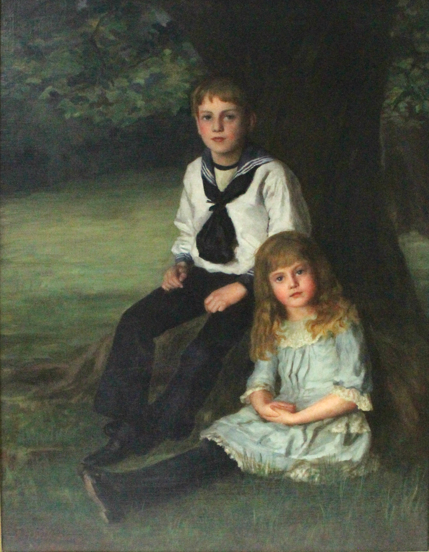 WILLIAMS, Francis H. (late 19th century). A portrait of a young girl & boy seated beside a tree in - Image 2 of 4