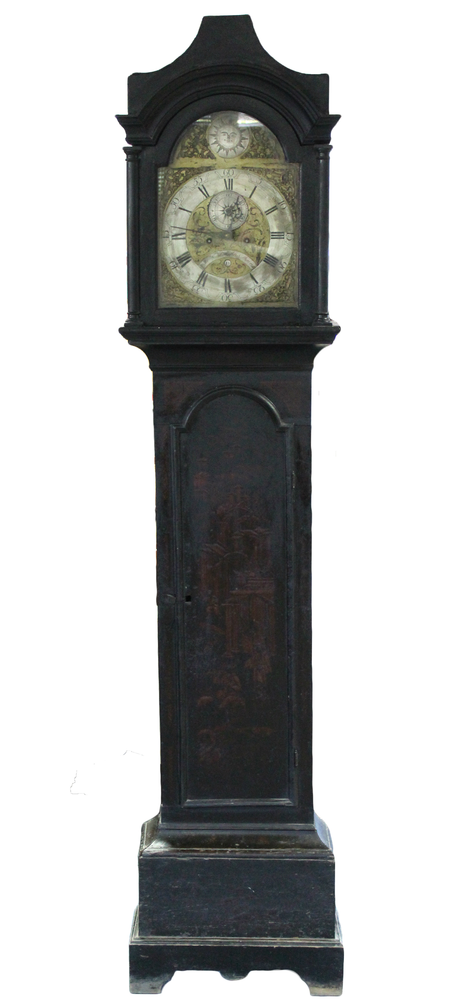 A LATE 18th century LONGCASE CLOCK, the 12” brass & silvered dial signed: “Jas. Nesmyth, Stains (