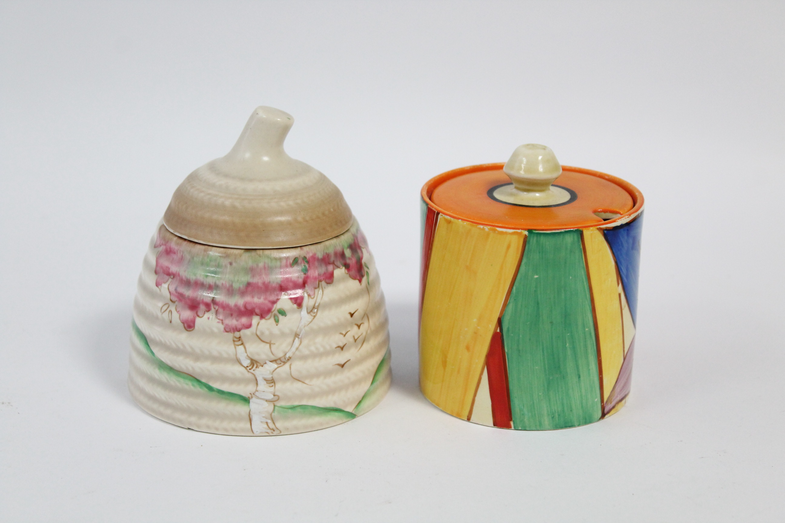 A CLARICE CLIFF “BERRIES” PATTERN PRESERVE POT, circa 1930-2, of cylindrical shape, with flat cover, - Image 2 of 5