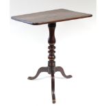 A late-18th century mahogany tripod table with rectangular tilt-top, on vase-turned centre