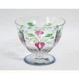 An Orrefors glass “Maja” pattern bowl-on-foot with painted enamel floral decoration by Arne Lindblom