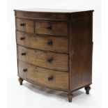A Victorian mahogany bow-front chest fitted two short & three long graduated drawers with ebonised