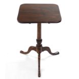 A late 18th century mahogany tripod table, the rectangular tilt-top on turned & spiral-fluted centre