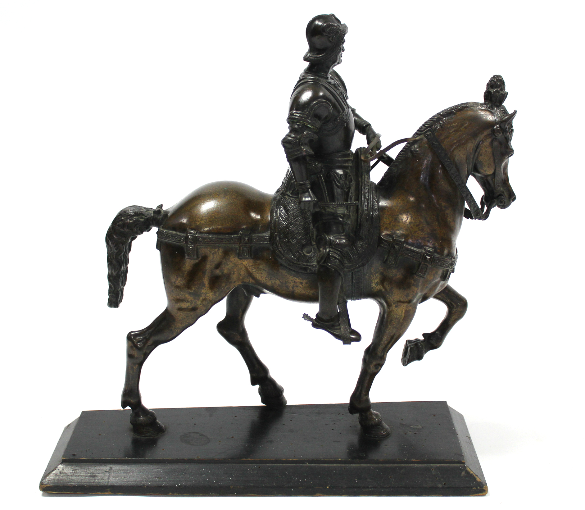 A 19th century gilt-bronze equestrian group of Bartolomeo Colleoni, after del Verrocchio; 14” x 14”, - Image 3 of 11