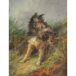 ENGLISH SCHOOL, late 19th century. A terrier with a rabbit amongst long grass. Watercolour: 13” x